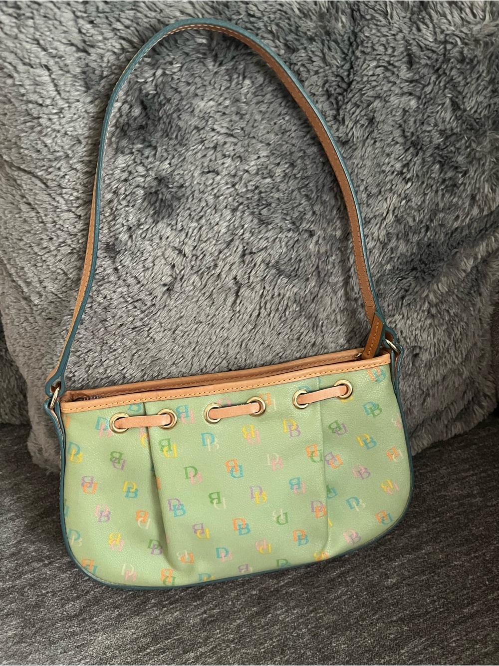 Dooney & Bourke Green Multicolor Rainbow Shoulder Bag Purse Monogram Y2K - Picture 4 of 9